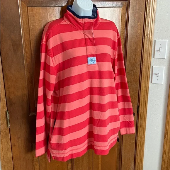 Southern Tide Striped Skiptide Pullover Fire Red Elbow Pads Rugby Size Large - Picture 4 of 15